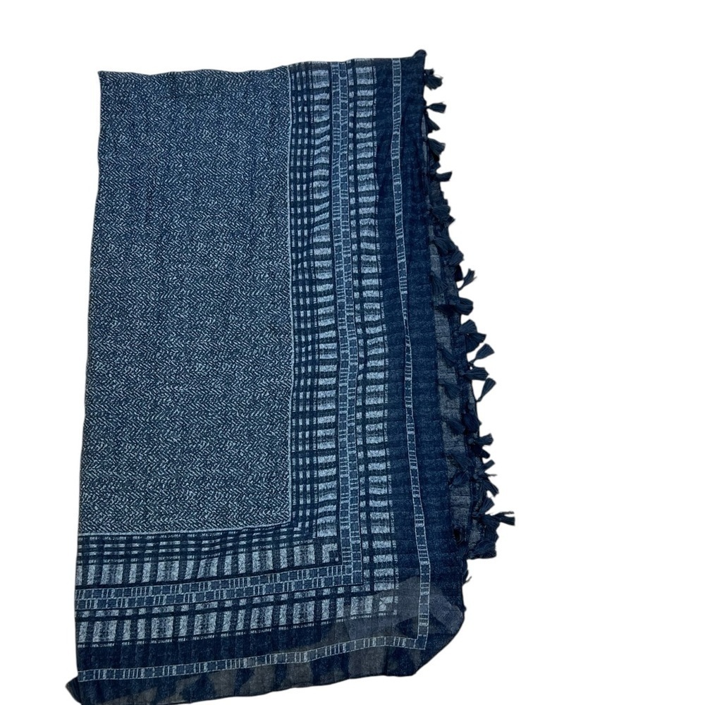 Marla Wynne Lightweight Large Scarf Wrap Tassels Blue-gray New